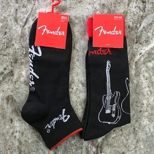 Fender Black and Red Guitar Design Socks 2 pair (1-ankle, 1-crew)